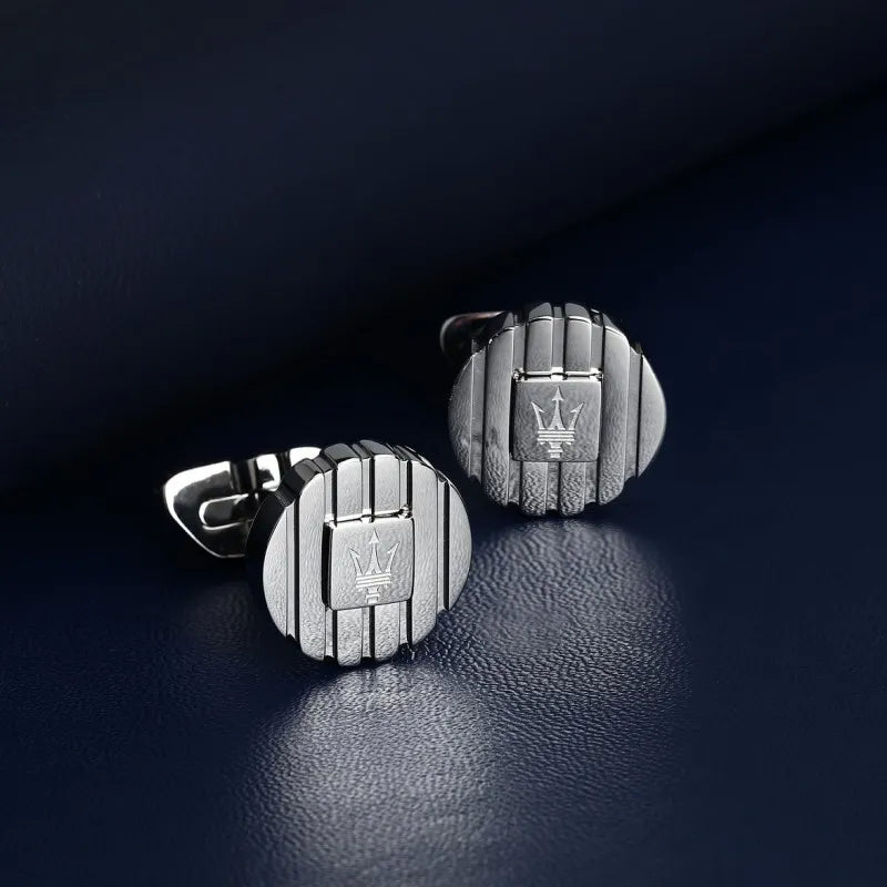 Gemelli Uomo Acciaio Maserati Logo Centrale Lucido Barre Laterali JM5249JD01